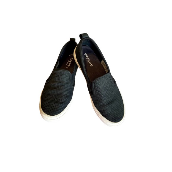 Sperry Top Sider Leather Slip On Loafers Memory Foam Size 7 Black - Picture 1 of 9
